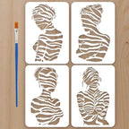 FINGERINSPIRE 4PCS Women Stencils 8.3x11.7 Inch Artistic Female Painting by FINGERINSPIRE