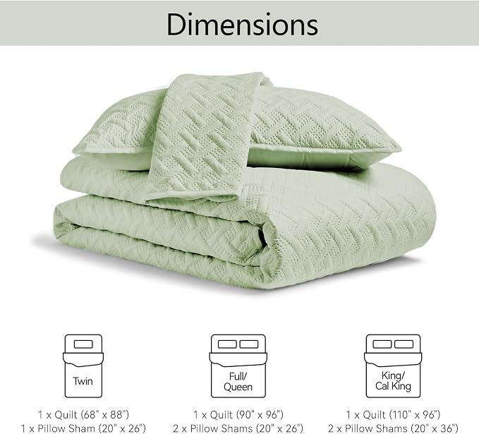 FLYMME Twin Quilt Set, Lightweight Sage Green Bedspreads, Basket Weave Pattern - Image 4