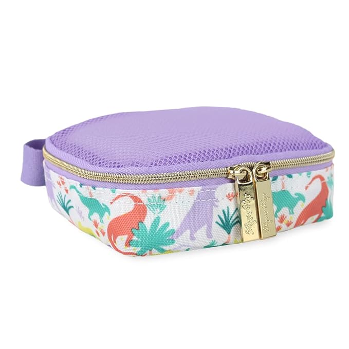 Itzy Ritzy Packing Cubes For Travel – Set of 3 Packing Cubes or Travel Organizers; Each Cube Features a Mesh Top, Double Zippers and a Fabric Handle (Purple Dinosaurs)