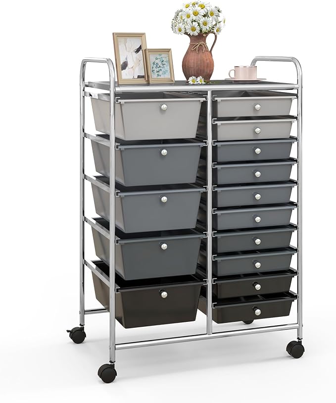 Giantex 15 Drawers Rolling Cart, Classroom Organizers, Storage Cart by Giantex