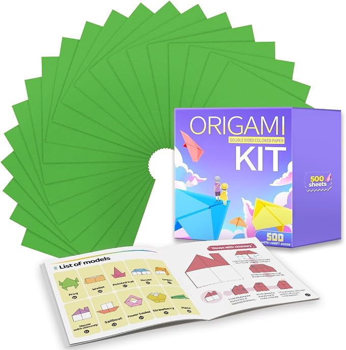 Praisebank Green Origami Paper, Double Sided Color, Origami Kit by Praisebank
