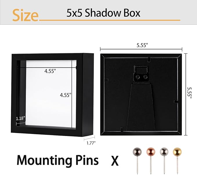 Black 5x5 Shadow Box Display Frame, Premium Linen Backboard and Included - Image 3