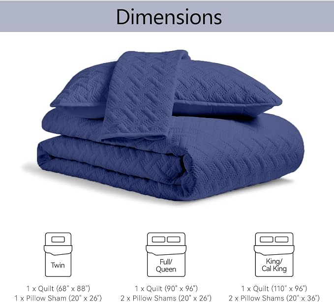 FLYMME Navy Twin Modern Geometric Quilt Coverlet Set, Lightweight Bedspread - Image 7
