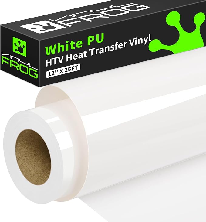 VINYL FROG White Heat Transfer Vinyl Roll 12" x25ft White Iron on Vinyl | White by VINYLFROG