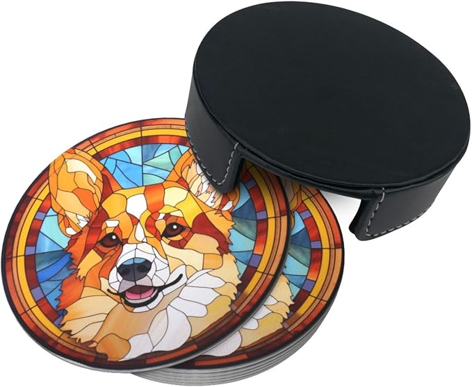 Drink Coaster Set of 6, Corgi Dog Mom Lover Gift, Leather Drink Coasters - Image 7