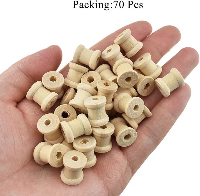 HAHIYO 0.6Inch 70pcs Natural Wood Unfinished Wooden Empty Thread Spool Smooth - Image 6