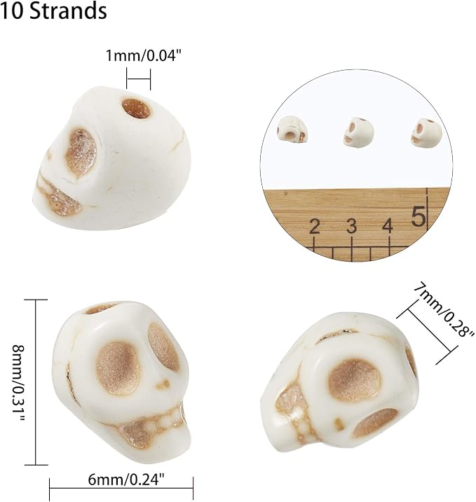arricraft 10 Strands Creamy White Synthetic Turquoise Bead Strands Skull Shape - Image 2