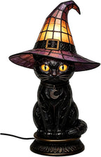 Black Cat Witch Hat Table Lamp, Gothic LED Halloween Decor | Witch Hat Gothic by Unknown