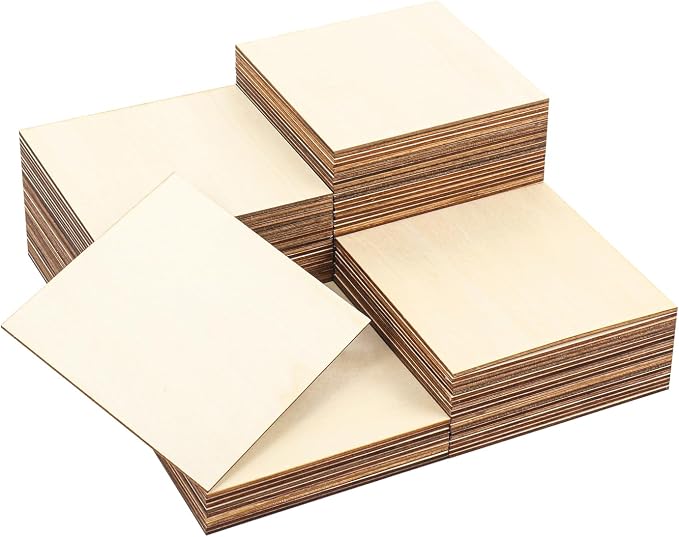 100 Pcs 5 Inch Wood Squares for Crafts, 1/8 inch Thick Plywood Wooden Sheets by Geytetqi