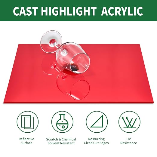Red Acrylic Sheet 12" x 16" x 1/8", 2 Pack UU&FIL Red Opaque Glossy Cast - Image 4