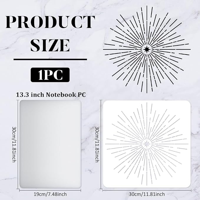 FINGERINSPIRE Starburst Stencils 11.8x11.8 inch Shining Stars Stencil | Square - Image 2