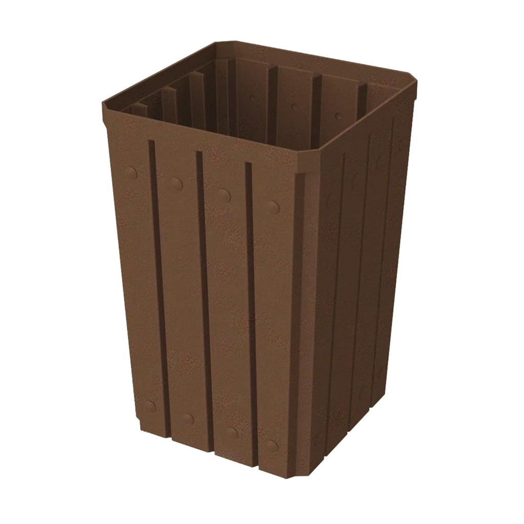 32 Gallon Square Slatted 100% Recycled Plastic Heavy-Duty Commercial Outdoor or Indoor Trash Can with Push Top Lid - Great for Schools and Businesses - Brown Granite