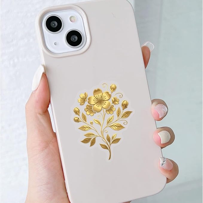 50PCS Gold Foil Floral Stickers, Metallic Botanical Decals, Waterproof PET - Image 7