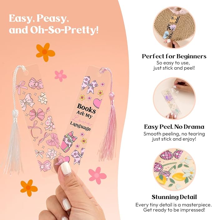 Kaciola 36 Sheets Pink Bow Theme UV DTF Bookmark Wraps, Acrylic Bookmark Blanks - Image 5