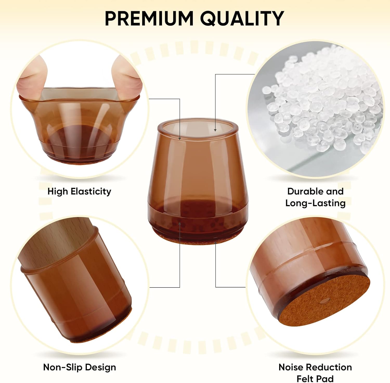 BALEINE 16 Pack Silicone Chair Leg Floor Protectors, Stool Leg Protectors Cap, Non-Slip Chair Leg Caps for Hardwood Floors (Brown & Small, 16 Pack)