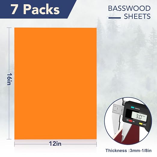 Rowood Colored Plywood Sheets for Laser Cutting, 7 Pack 3mm Thin Unfinished - Image 2