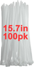 120lb White Zip Ties Heavy Duty 15 Inch 100pcs, Large CLear Cable Tie Actual by ProfessionalinZipTies
