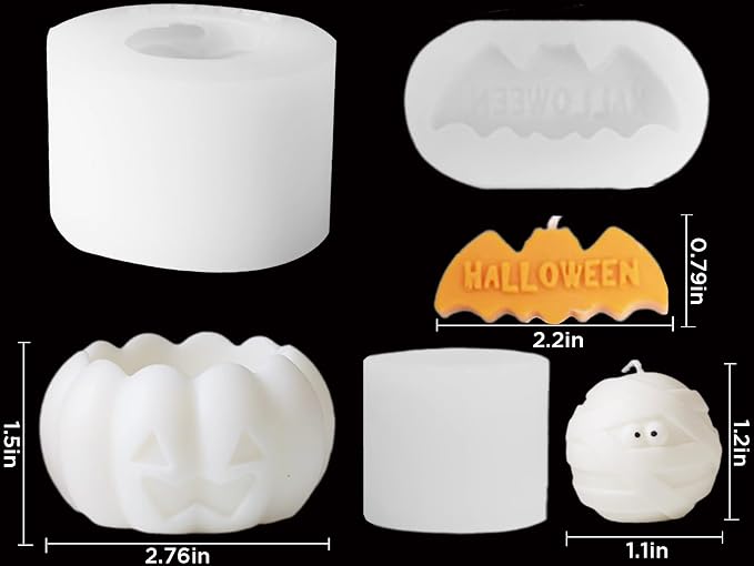 3 Pcs Halloween Candle Silicone Molds Set, DIY Letter Bat, Mummy Ball and 3D - Image 2