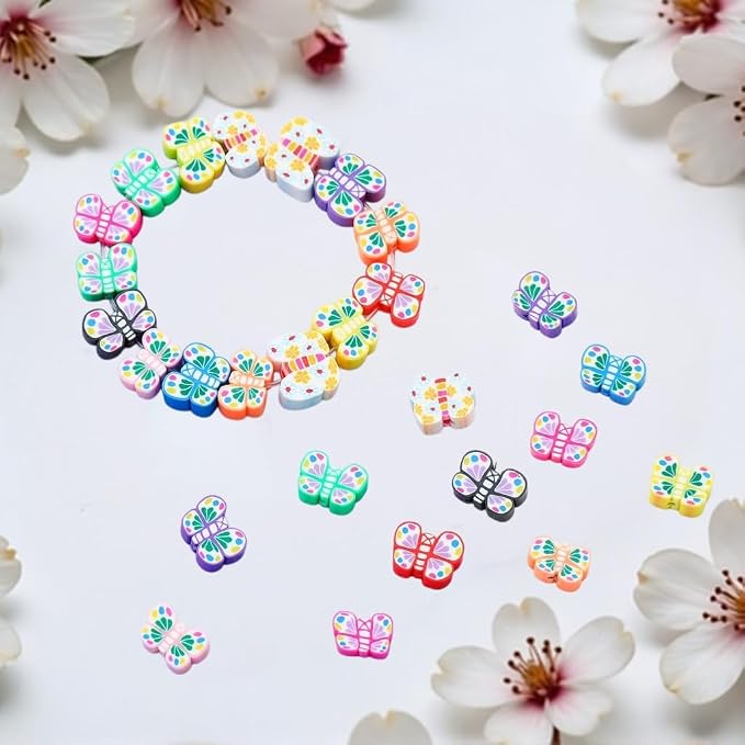 100pcs Colorful Butterfly Polymer Clay 10mm Spacer Beads - Image 4
