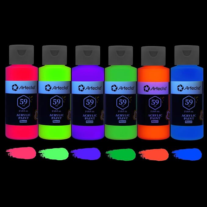 Artecho Neon Acrylic Paint, 6 Colors, 59 ml / 2 oz | - Image 2