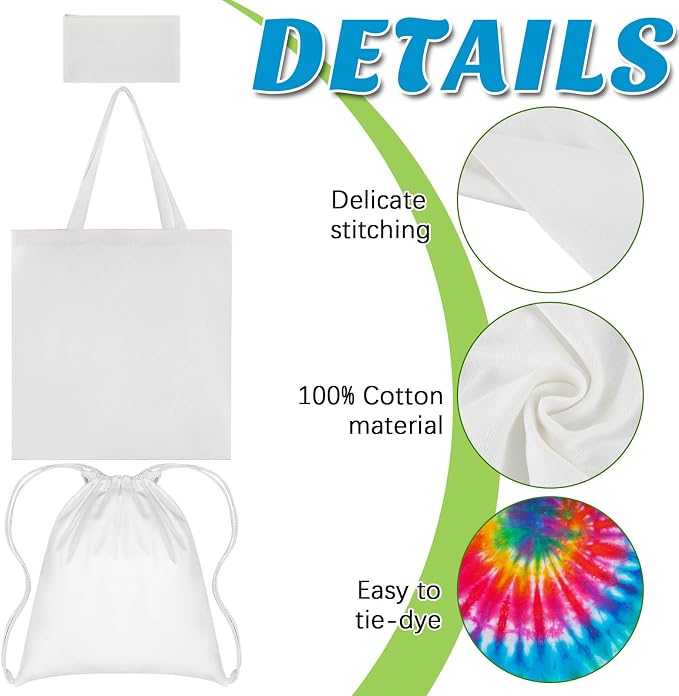 Silkfly 12 Pcs Cotton Bags Set for Tie Dye Kit 3 Style Cotton Tote Drawstring - Image 3