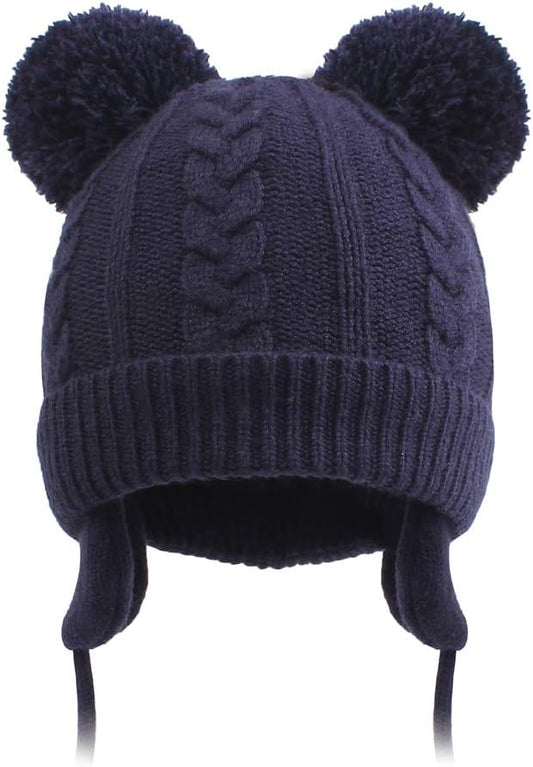 Duoyeree Toddler Winter Hat with Earflap Scarf Hood Thick Warm Kids Skull Cap for Baby Girls Boys
