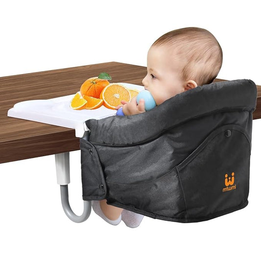 MTWML Hook On High Chair with Tray,Portable Baby High Chair That Attaches to Table,Clip On Fast Table Seat for Babies and Toddlers.Baby Feeding Seat for Dining Tables and Counter(Pure-Black)