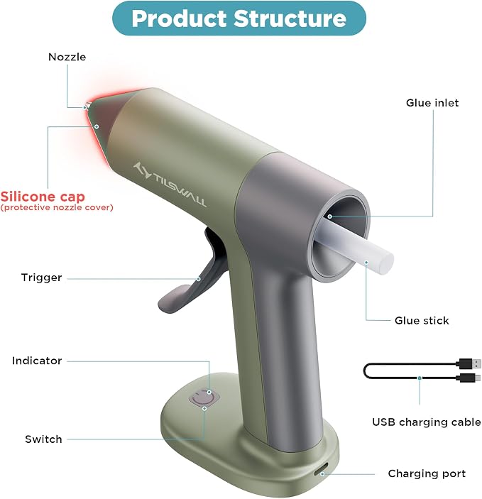Tilswall Cordless Hot Glue Gun, 30s Fast Preheat - Image 6