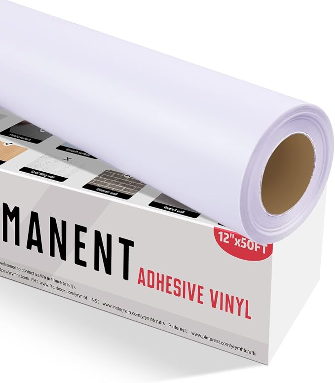 YRYM HT White Permanent Vinyl Roll – 12”x50FT Matte White Permanent Adhesive by YRYMHT