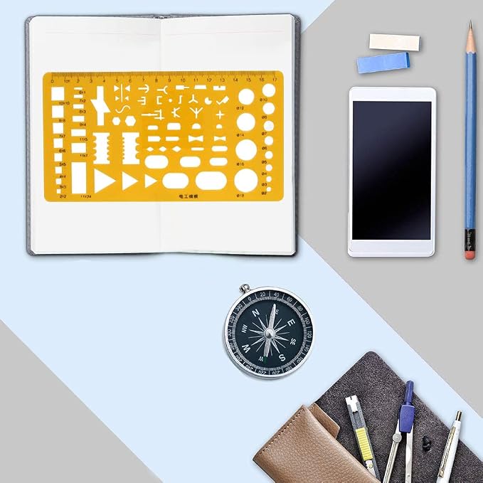 Utoolmart Drafting Templates Geometric Drawing Template Measuring Ruler Yellow - Image 6
