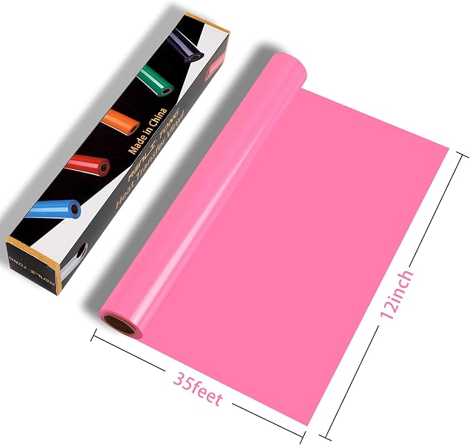 RENLITONG Glossy Pink HTV Vinyl 12" x 35ft Roll - Image 2