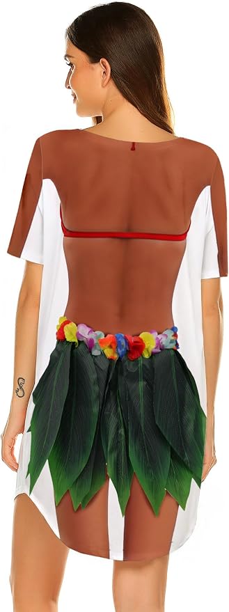 Ekouaer Women's Bikini Shirt Cover Up Short Sleeve Cute Bikini Print Cover-Up - Image 2