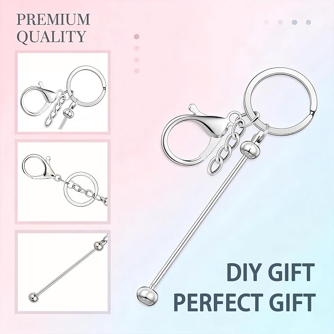 14 Pcs DIY Beadable Keychains Bars Bulk Blank Beaded Metal Keychain - Image 4