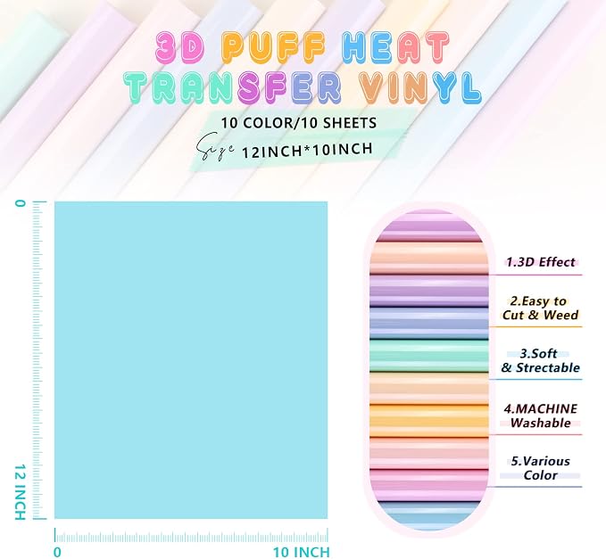 Tintnut Candy Color Puff Heat Transfer Vinyl, easy cut & weed, stretch washable - Image 2