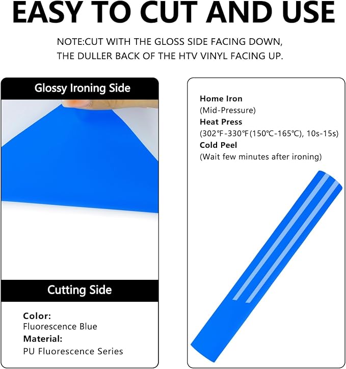 FUNKAKA Fluorescent Blue HTV Heat Transfer Vinyl Rolls - Image 2