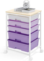 SYKIARIOL Utility Cart with 5 Drawers, Storage Drawer Cart with Wooden Tabletop by SYKIARIOL