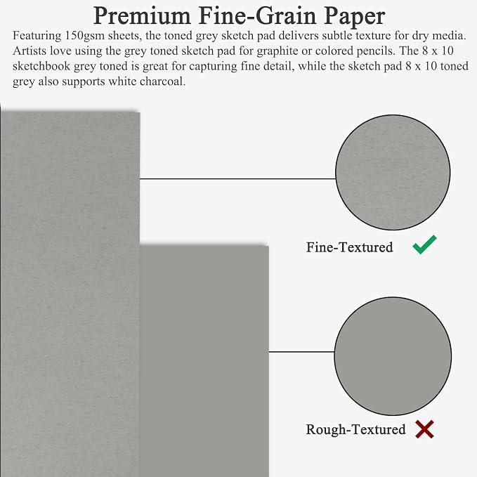 Fuxi Toned Gray Sketchbook 8x10, 60 Sheets Acid-Free Drawing Paper, Spiral - Image 3