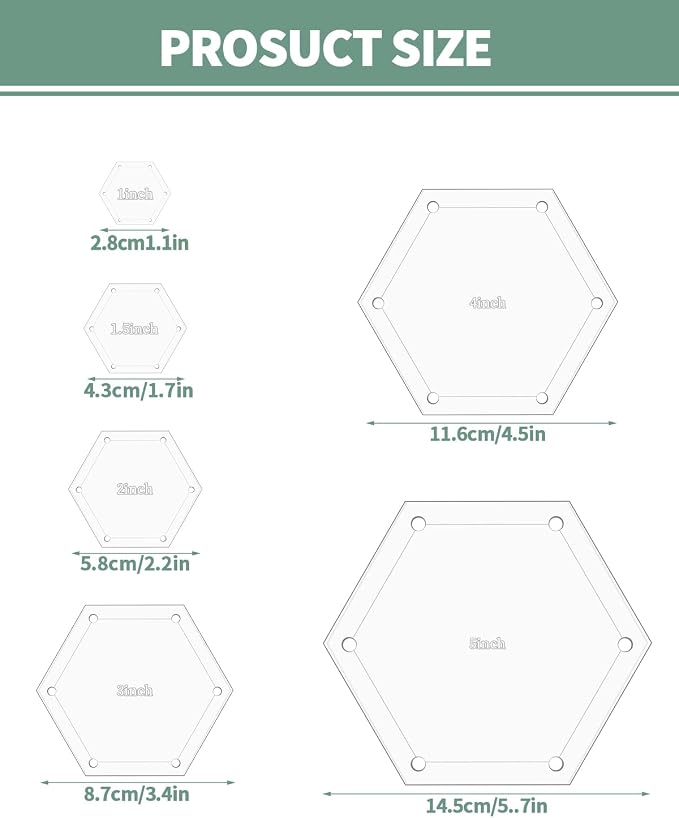 6 PCS Hexagon Templates Quilting 1", Acrylic Quilting Templates - Image 2