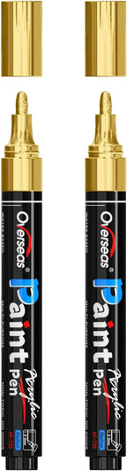 Overseas 2 Pack Gold Acrylic Paint Pens Permanent Markers, Medium Tip | by Overseas