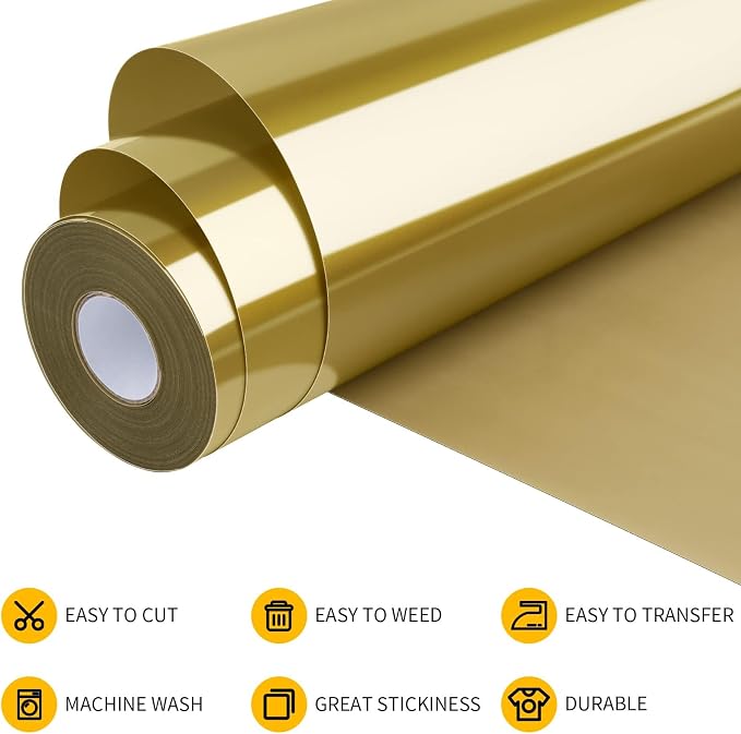 VinylRus Heat Transfer Vinyl-12” x 35FT Gold Iron on Vinyl Roll - Image 4