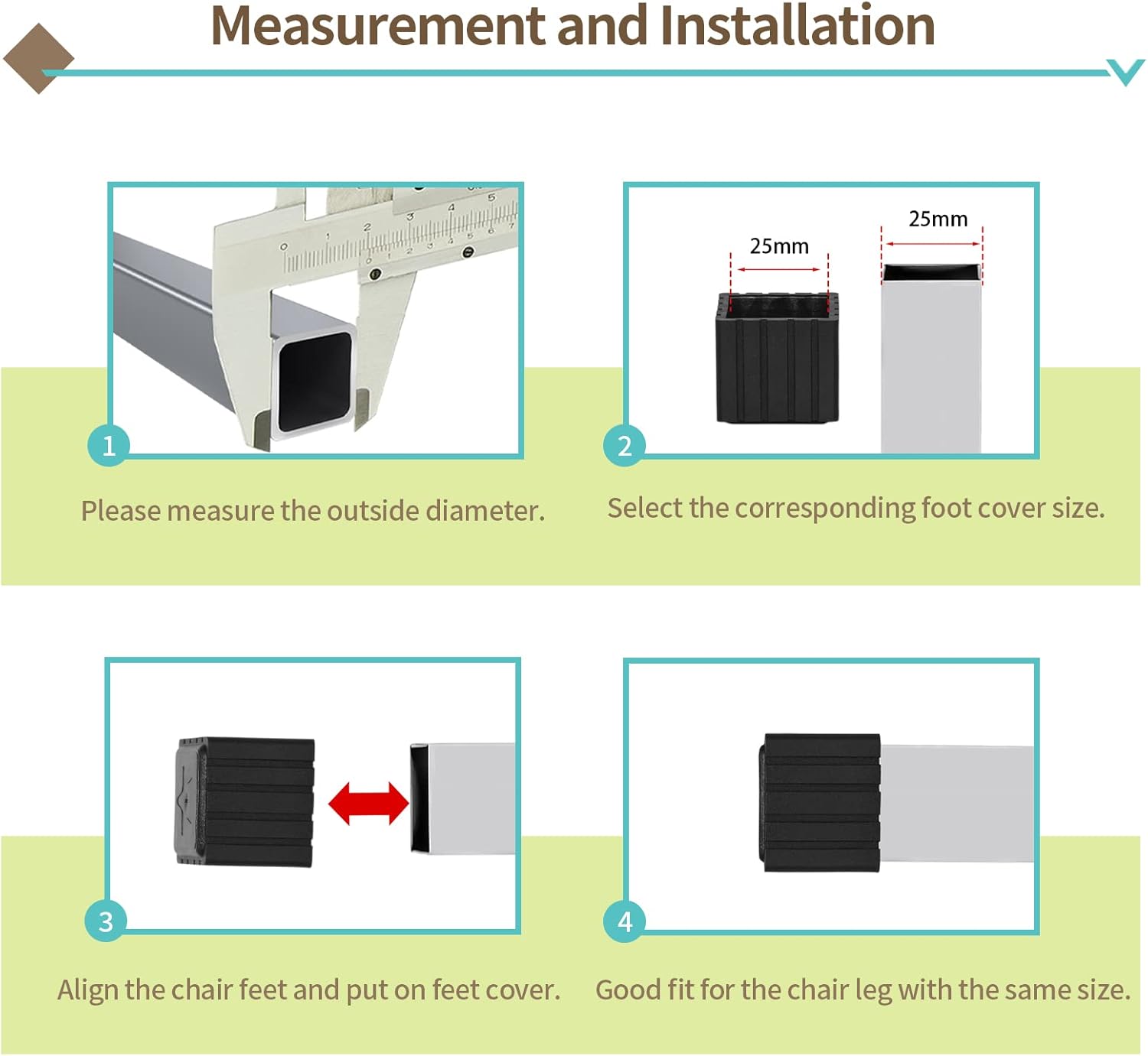 Flyshop Anti-Skid Non-Marking Synthetic Rubbr Patio Chair Table Leg Caps Square Furniture Covers, 20pcs, Black, 20 mm x 20 mm, 13/16" x 13/16"