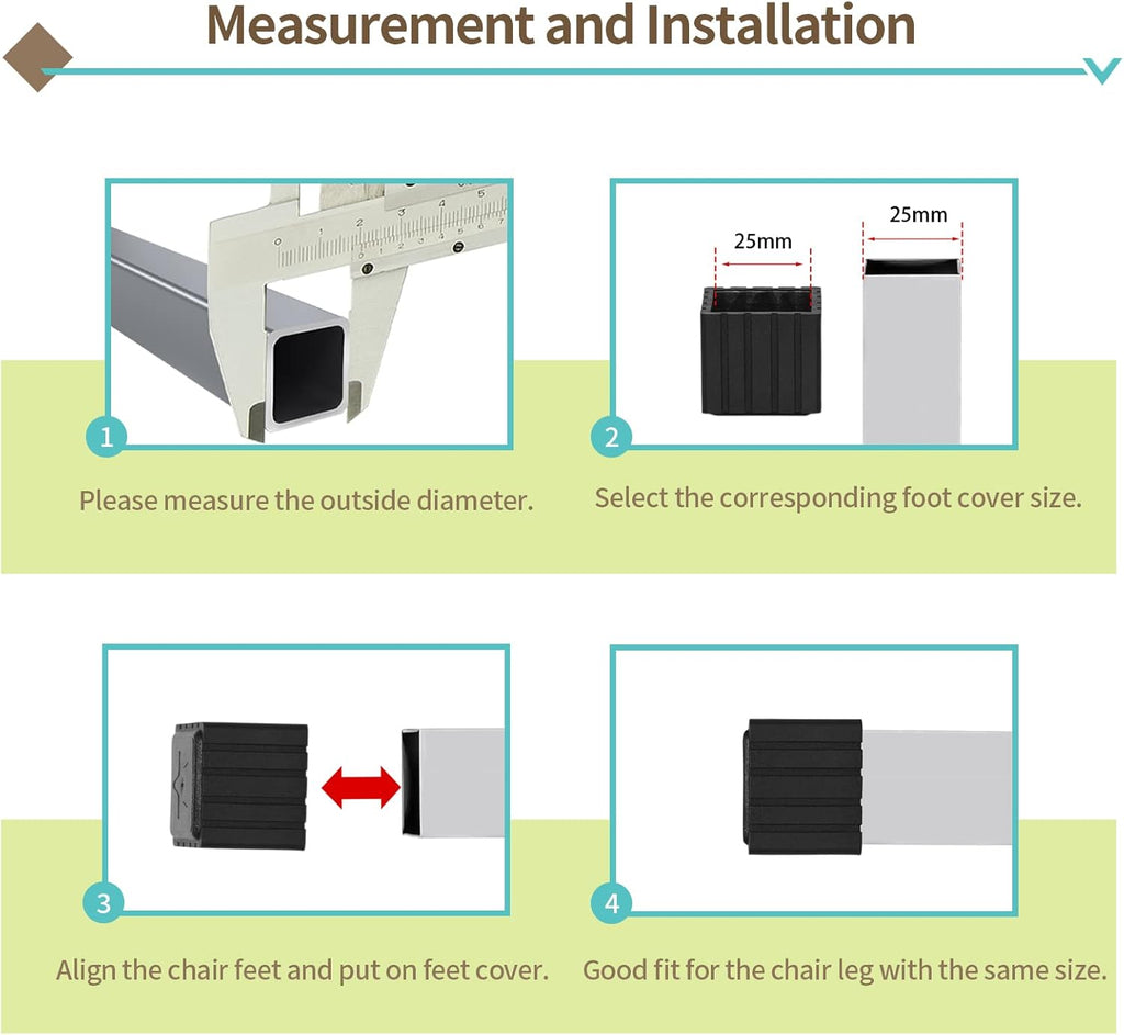 Flyshop Anti-Skid Non-Marking Synthetic Rubber Patio Chair Table Leg Caps Square Furniture Covers 20pcs, Black, 40 mm x 40 mm, 1-9/16" x 1-9/16"