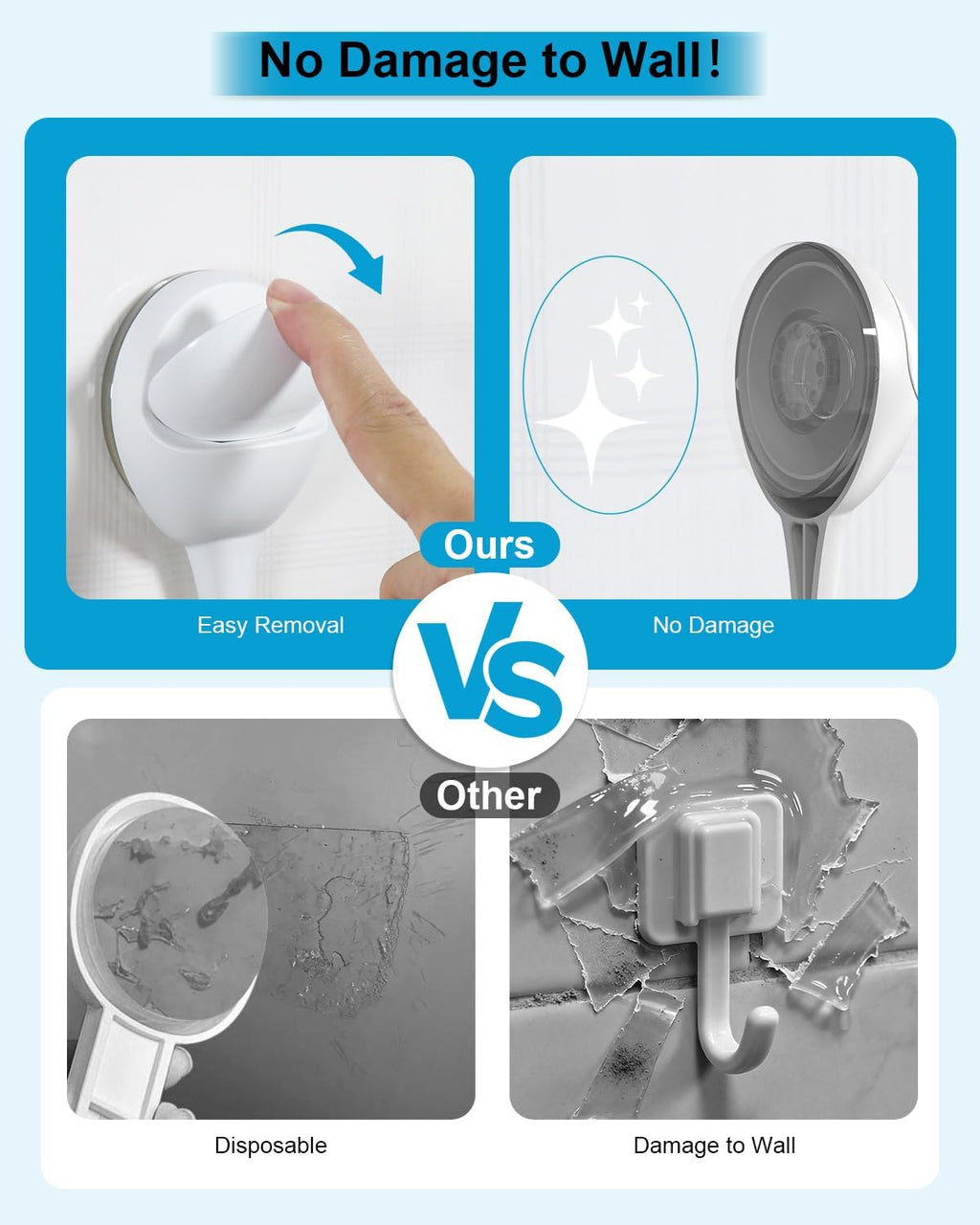 JOTPE 4-Pack Large Suction Cup Hooks for Shower, Removable Shower Hooks for Inside Showers with Deep Curve Hook, Suction Hook for Bathroom Wall Glass Window - Max Hanging up to 11 LB on Smooth Surface