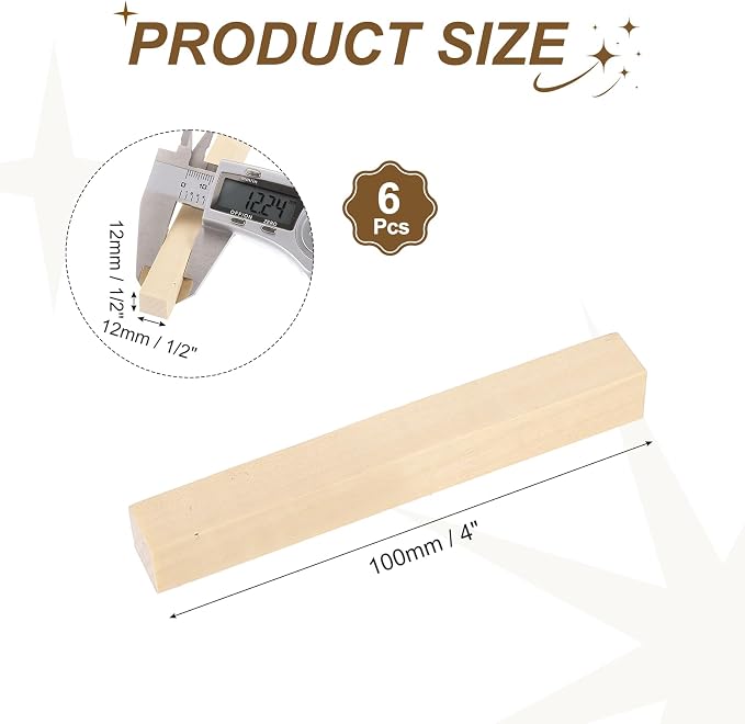 MECCANIXITY 6Pcs Basswood Sticks, 1/2" x 1/2" x 4" Square Wooden Dowel Rods - Image 2