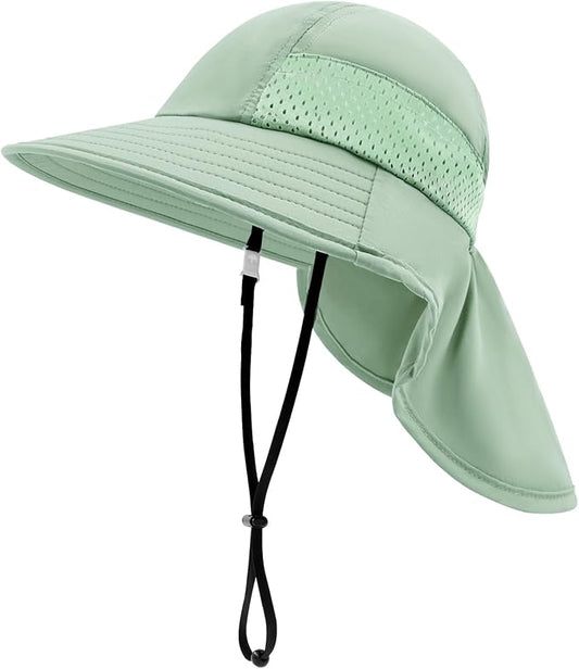 XIAOHAWANG Girls Sun Hat Baby Beach Hats Boys UPF 50+ Kids Summer Protection Cap Toddler Breathable Caps Wide Brim Neck Flap