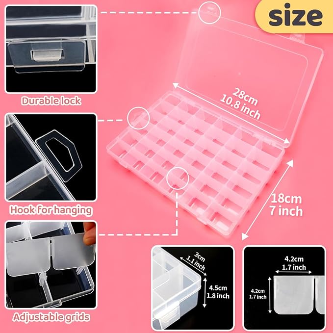 IOOLEEM 36 Grids Plastic Bead Organizer Box, Adjustable Dividers, Sewing storage - Image 2