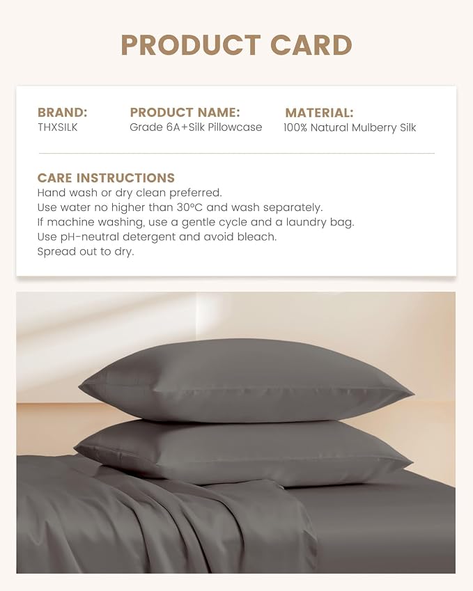 THXSILK Set of 2 Mulberry Silk Pillow Cases, 100% Mulberry Silk Pillowcase - Image 8