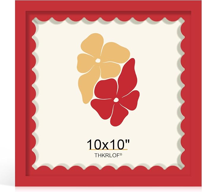 10x10 Picture Frame with Wavy Mat, Wooden Real Glass 10 x 10 Photo Frame by THKRLOF