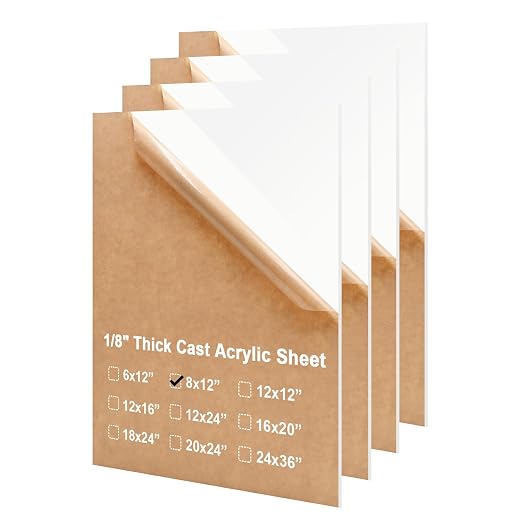 KINLINK 8x12 Plexiglass Sheets 1/8 inch Thick - 3mm White Cast Acrylic Sheet by KINLINK