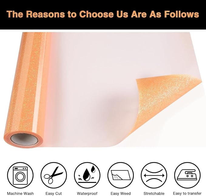 Orange Glitter HTV Heat Transfer Vinyl Roll 12inch x 20 ft - Image 3
